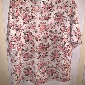 Bobeau Cream 3/4 Sleeve Boxy Blouse large